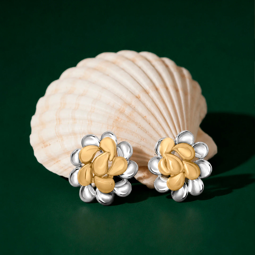 Dual Tone Floral Earrings