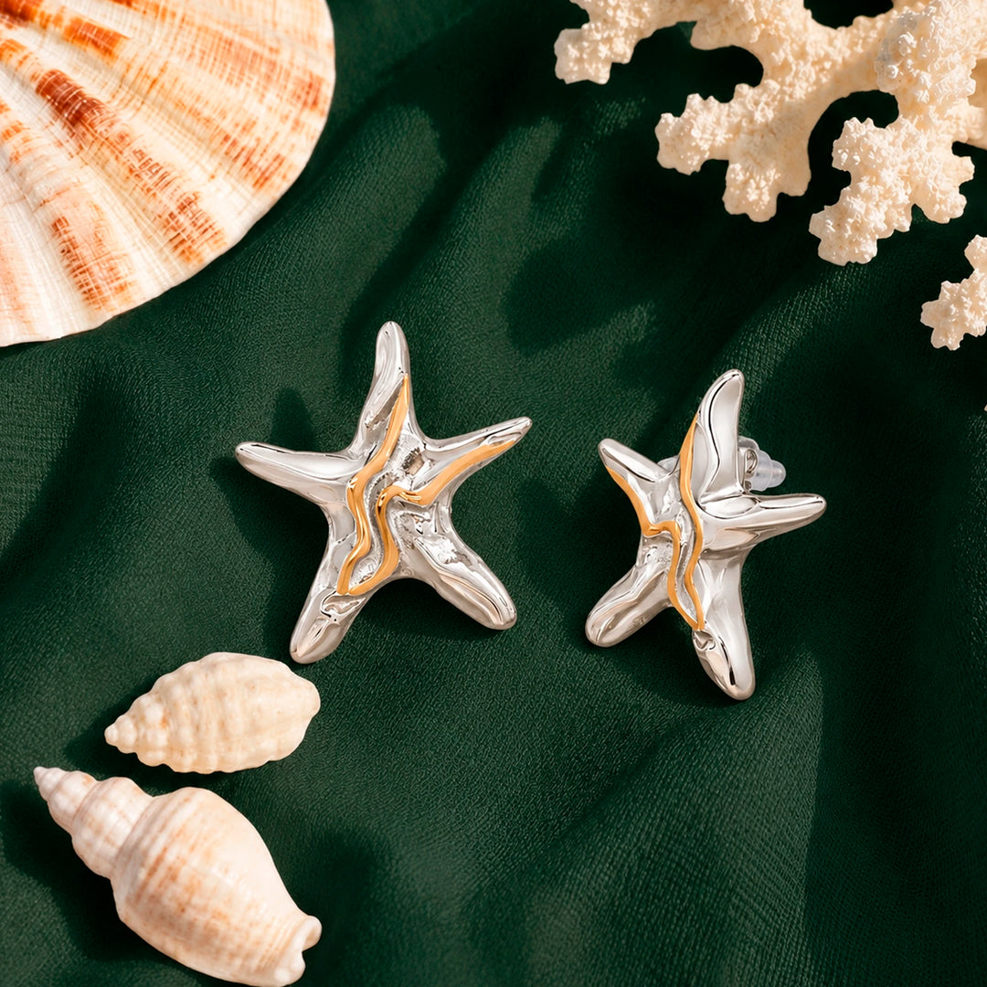 Dual Tone Star Stud Earrings