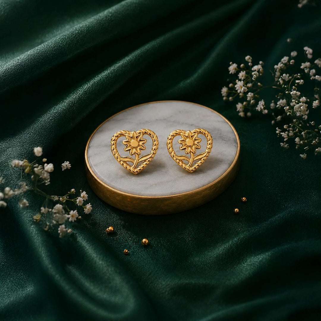 Floral Heart Drop Earrings