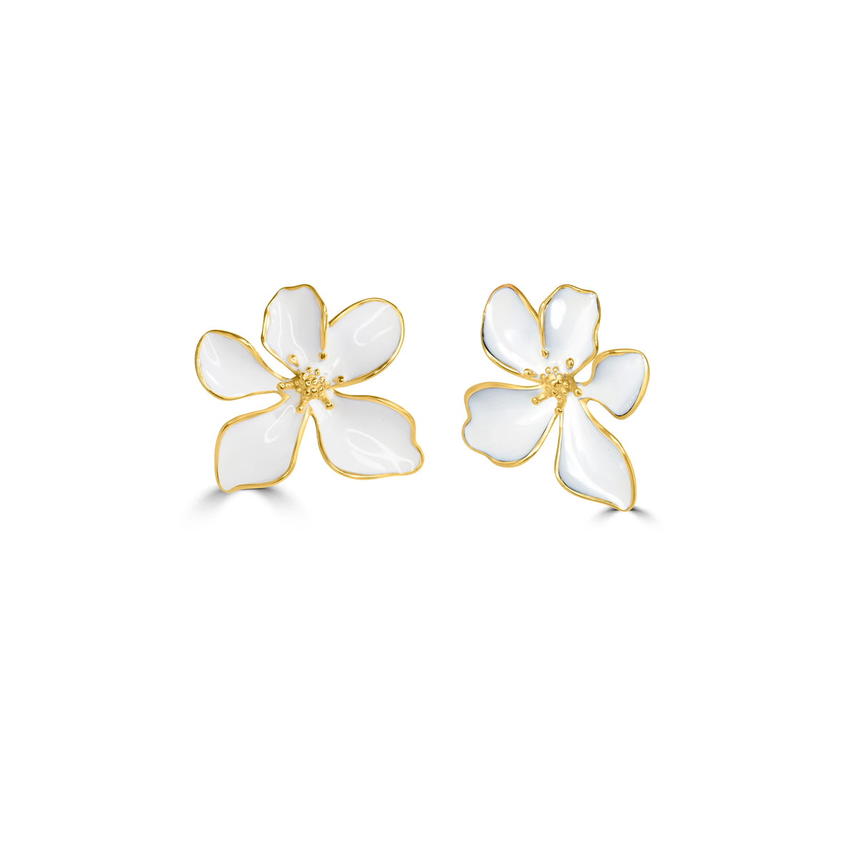White enamel floral stud earrings