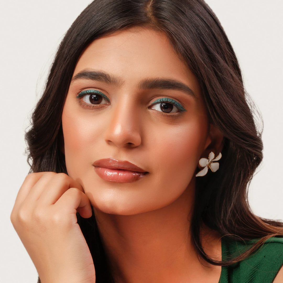 White Enamel Floral Stud Earrings