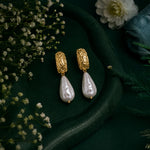 Load image into Gallery viewer, Orbit Pearl Drop Hoops
