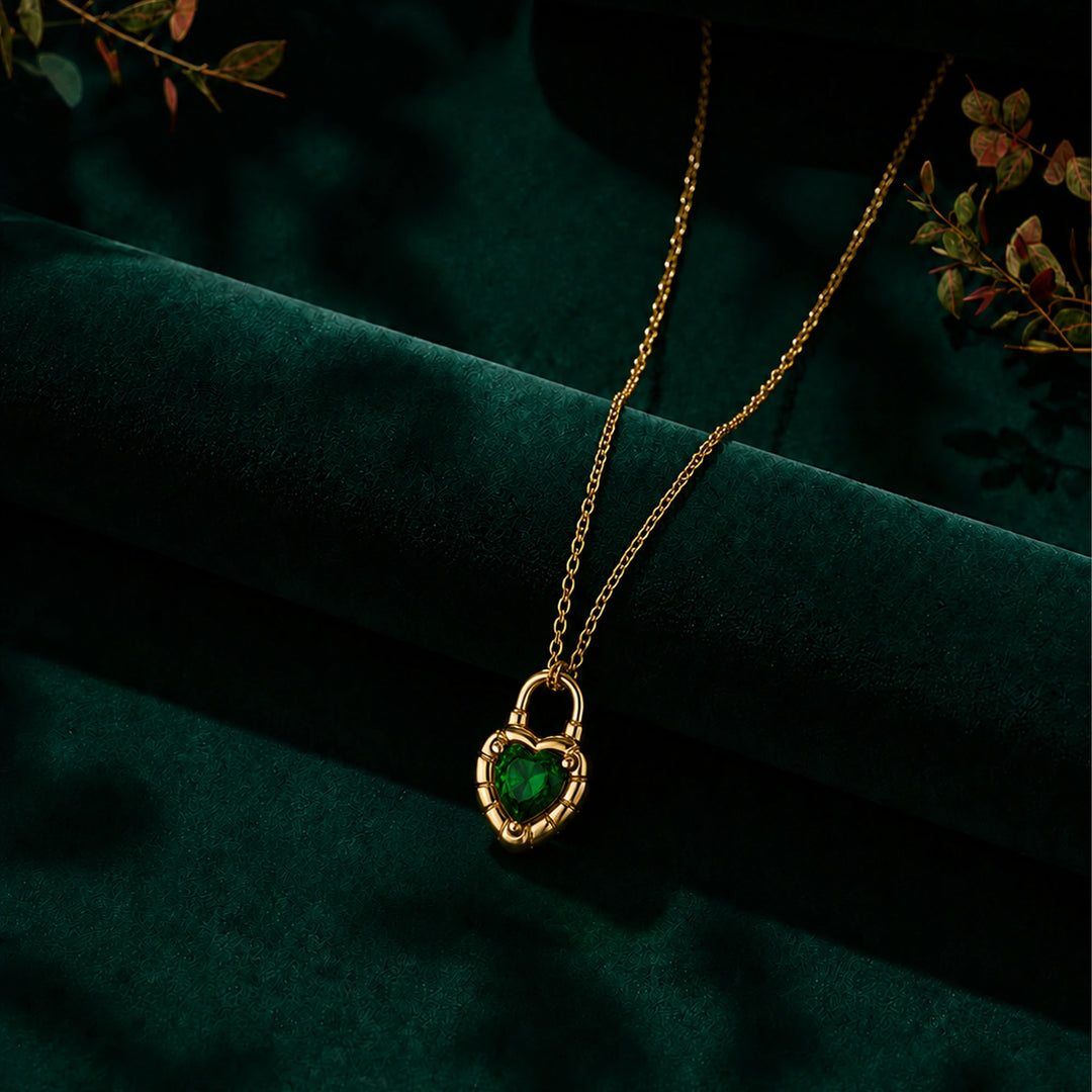 Emerald Heart Padlock Pendant