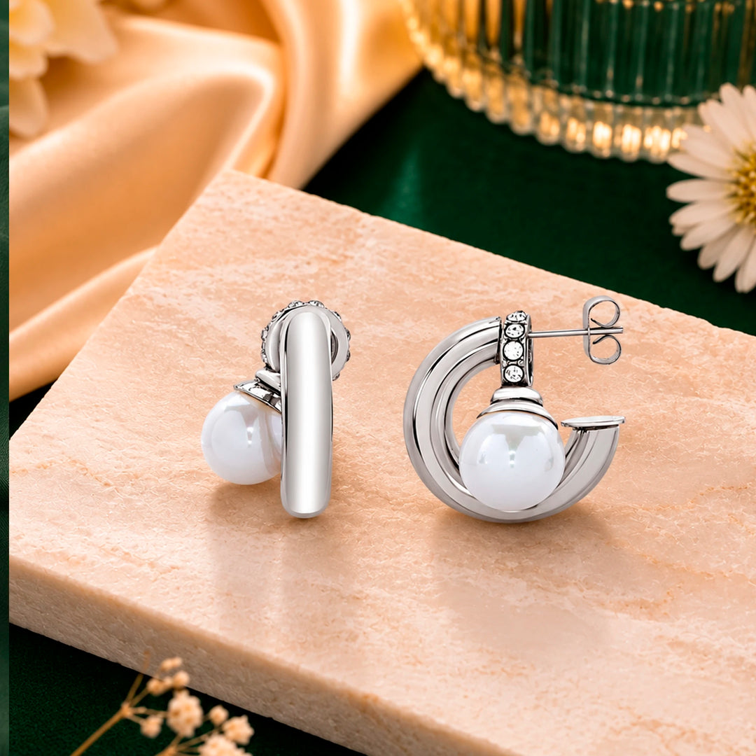 Pearl Drop Hoop Earrings