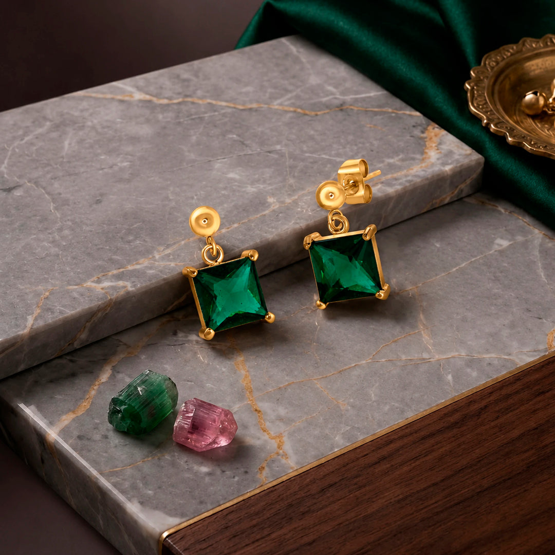 Princess cut Emerald Earrings