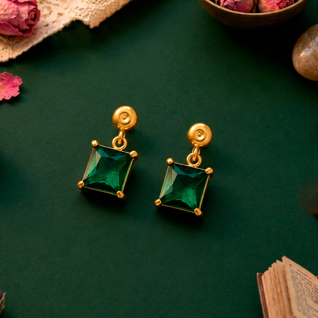 Princess cut Emerald Earrings